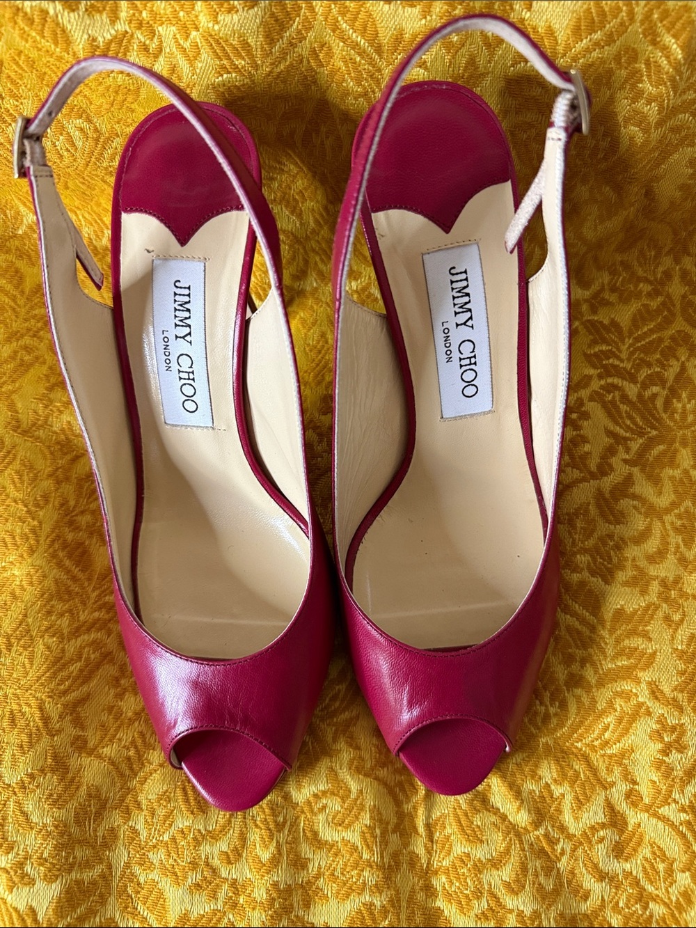 Jimmy Choo Raspberry Slingback Peep-Toe Heels